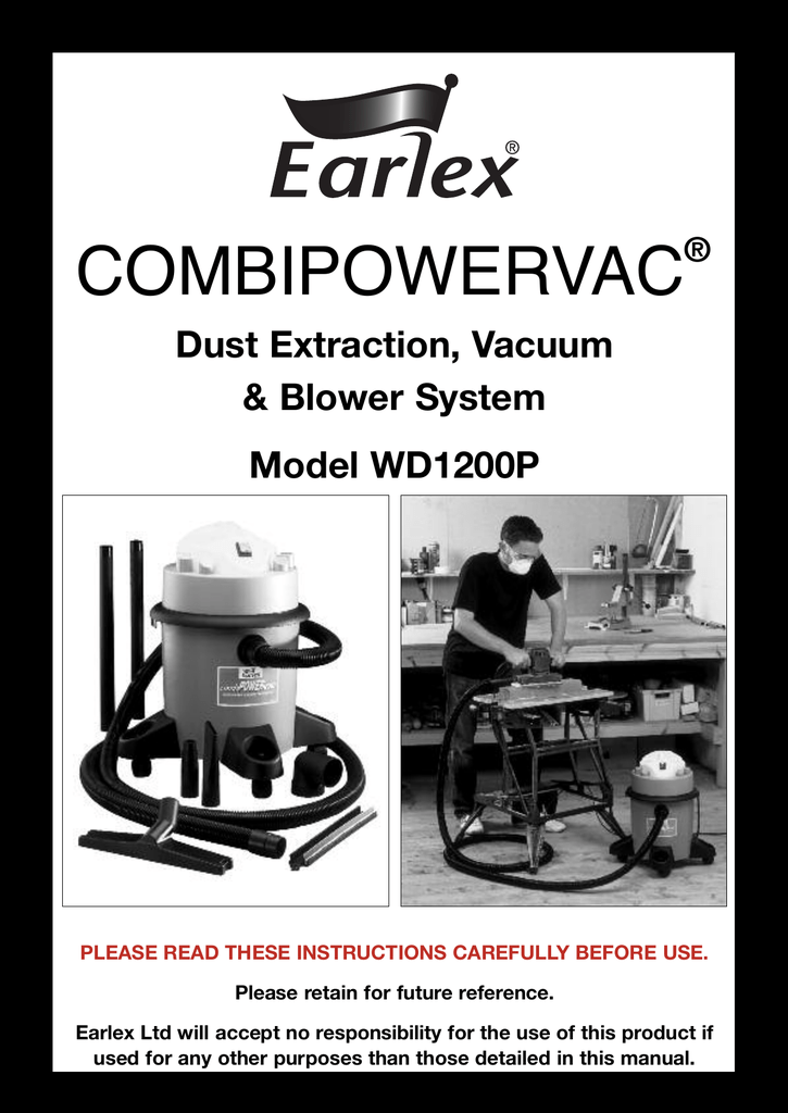 Earlex COMBIPOWERVAC WD1200P User's 
