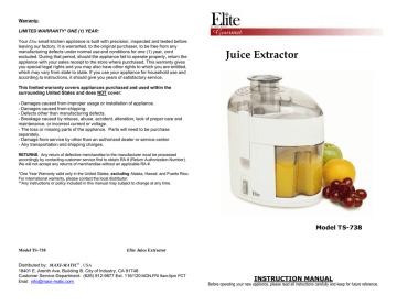 Elite TS-738 User's Manual | Manualzz