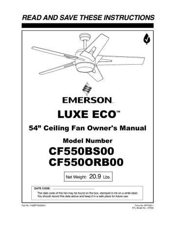 Emerson CF550BS00 Owner's Manual | Manualzz