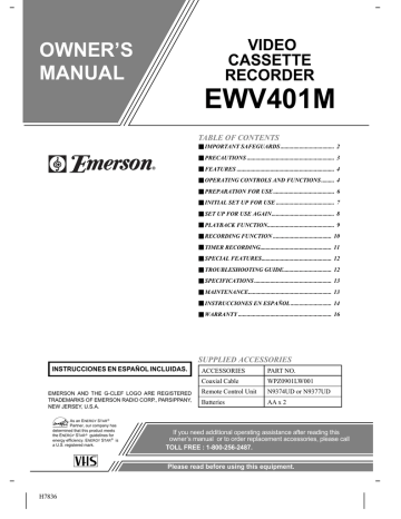 Emerson EWV401M Owner's Manual | Manualzz
