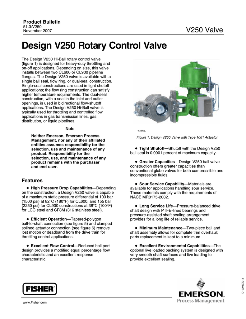 Emerson Fisher V250 Data Sheet Manualzz