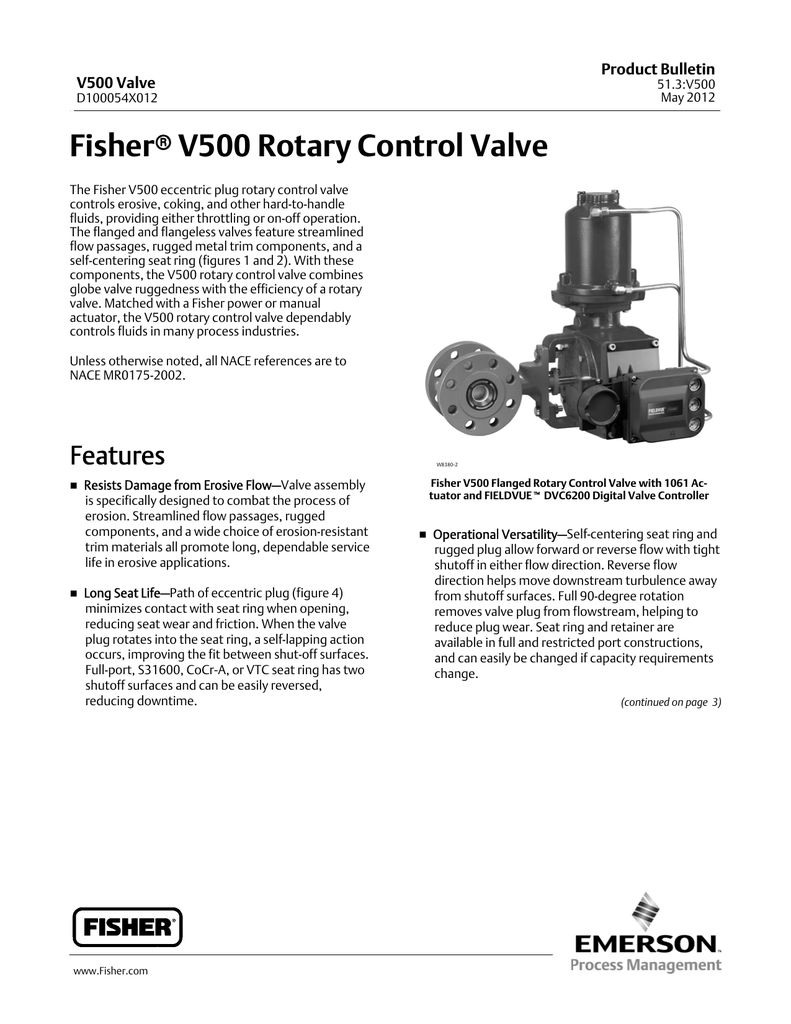 Emerson Fisher V500 Data Sheet Manualzz