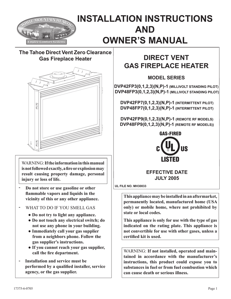 Empire Comfort Systems Dvp42fp3 User S Manual Manualzz Com