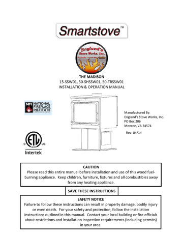 England's Stove Works 15-SSW01 Owner's Manual | Manualzz