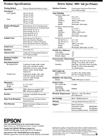Epson Stylus 800+ Ink Jet Printer Product Brochure | Manualzz
