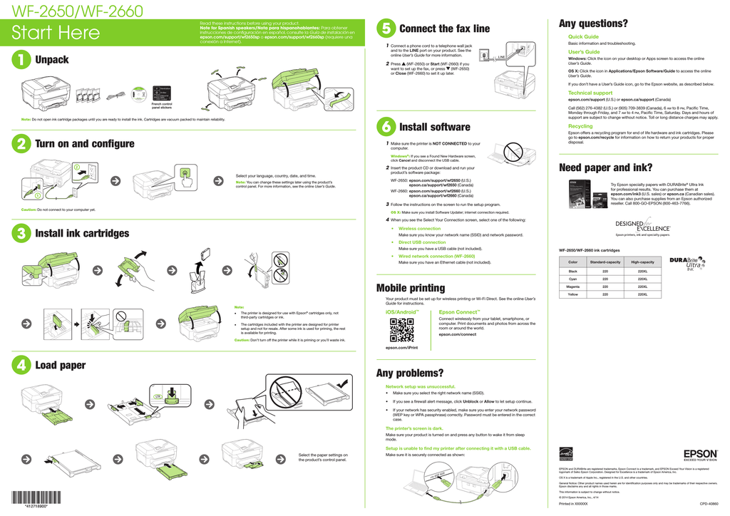 Epson WF-2650 Installation Guide | Manualzz