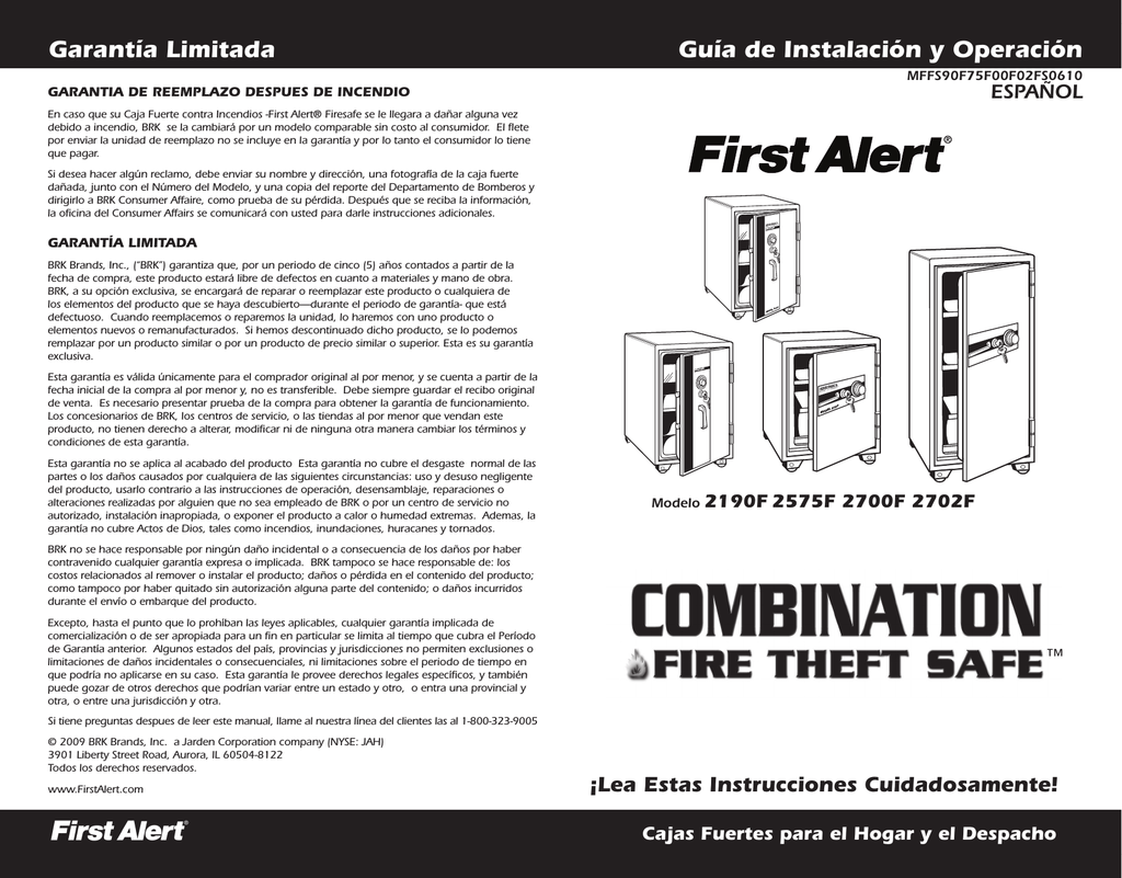 First Alert 2 Cu. Ft. Combination Executive Safe User manual Manualzz