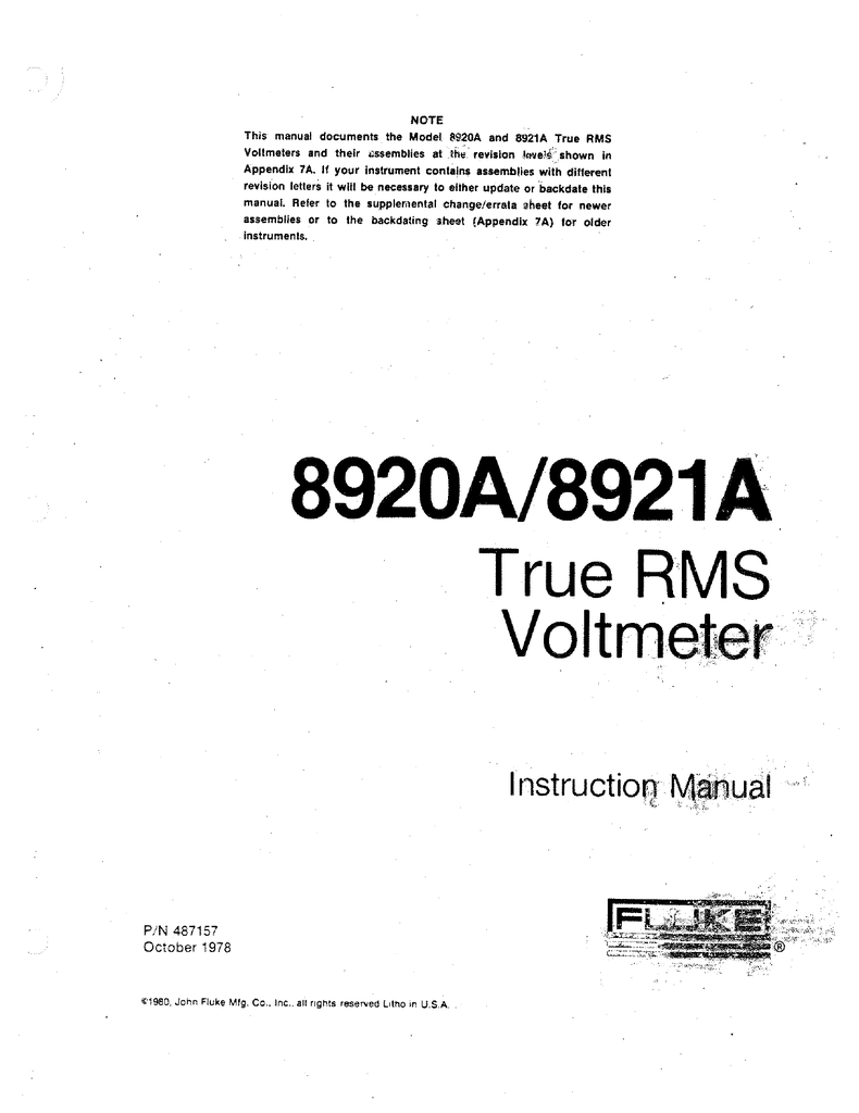 FLUKE 8502A Ops/Service Manual 2 App Note & Options 