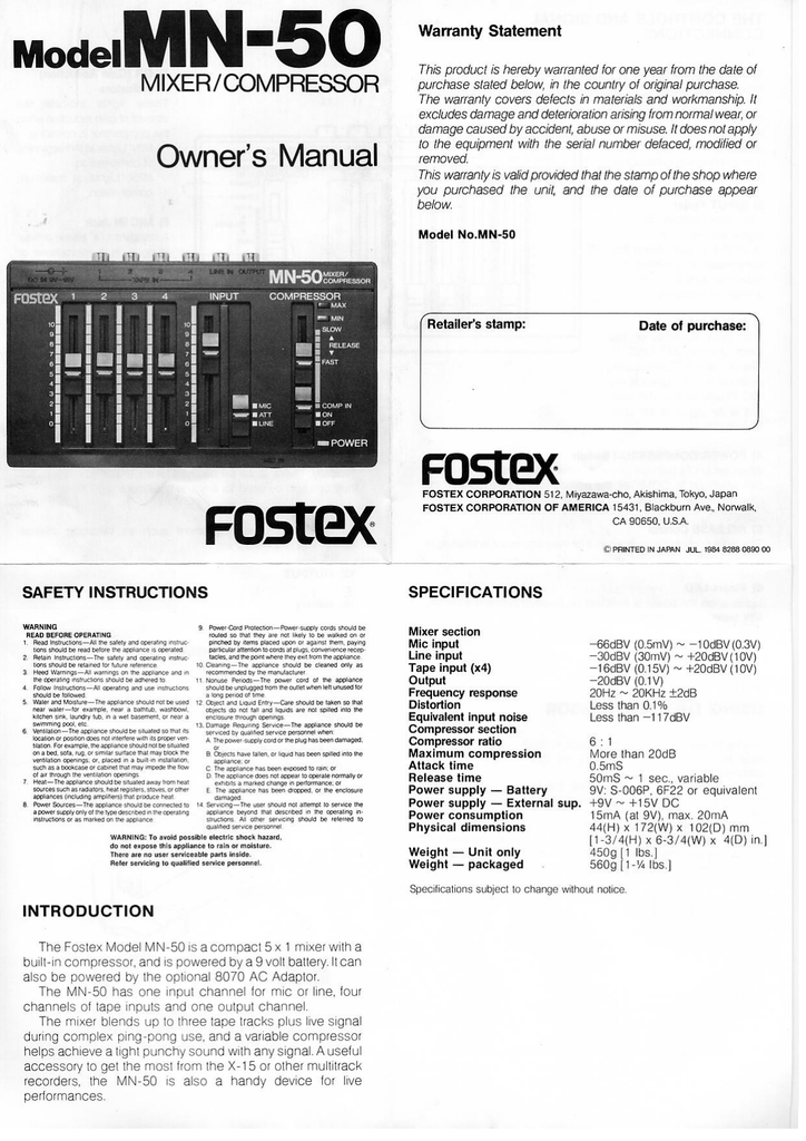 Fostex Mn 50 Mn15 User Manual Manualzz