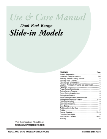 Frigidaire 318200858 User's Manual | Manualzz