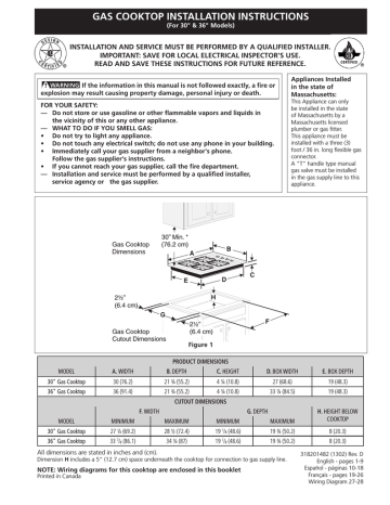 Frigidaire FFGC3025LB Installation Instructions | Manualzz