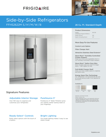 Frigidaire FFHS2622MB Product Specifications Sheet | Manualzz