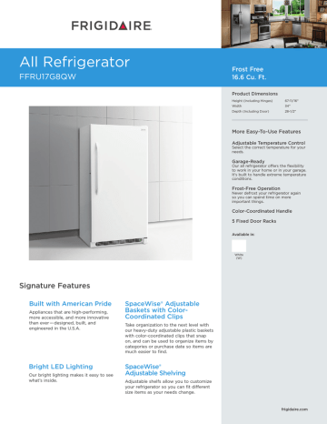 Frigidaire FFRU17G8QW Product Specifications Sheet | Manualzz