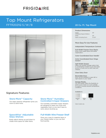 Frigidaire FFTR2021QB Product Specifications Sheet | Manualzz