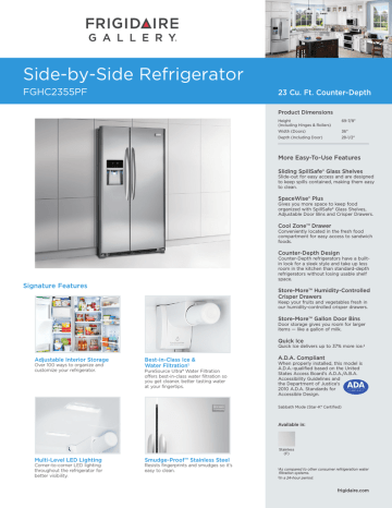 Frigidaire FGHC2355PF Product Specifications Sheet | Manualzz