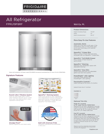 Frigidaire FPRU19F8RF Product Specifications Sheet | Manualzz