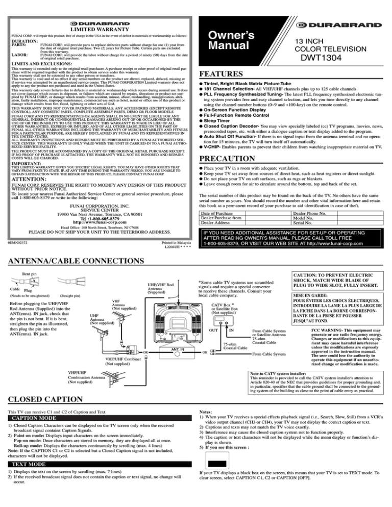 Durabrand Durabrand DWT1304, DWT1304 El manual del propietario Manualzz