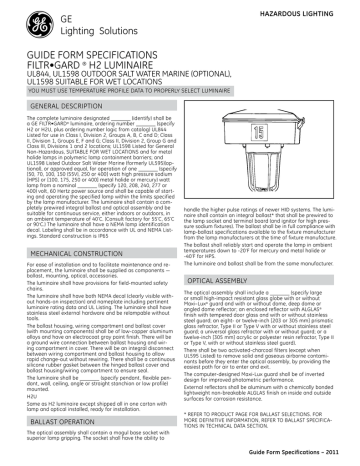 GE H2 Specification Sheet | Manualzz