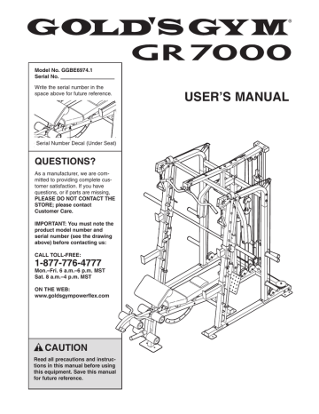 Gold's Gym GGBE6974.1 User's Manual | Manualzz