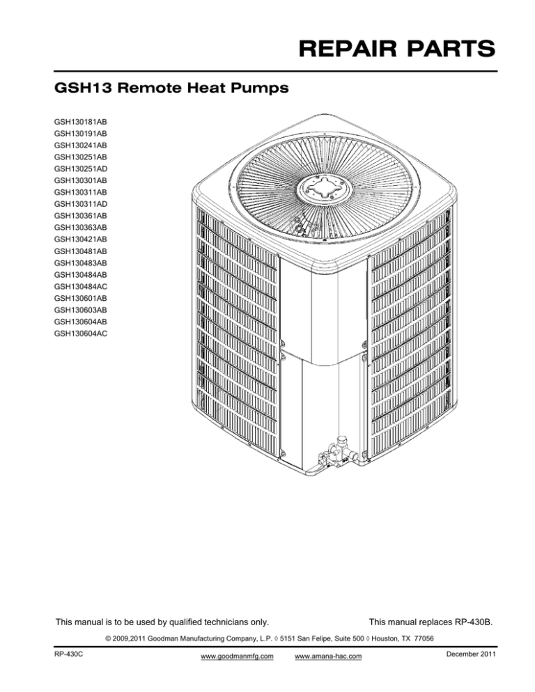 Goodman Mfg GSH13 User manual | Manualzz