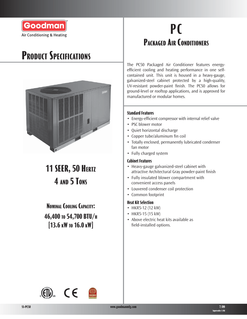 Goodman Mfg PC50 User manual Manualzz
