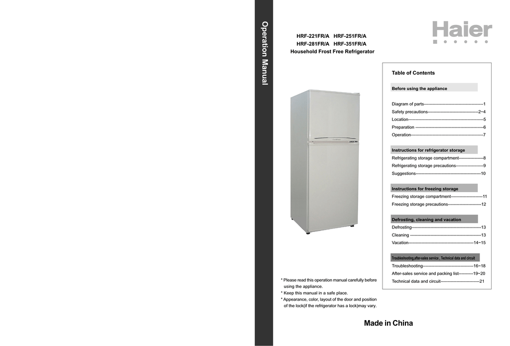 Haier Hrf 221fr A Hrf 251fr Hrf 281fr A Hrf 281fr Hrf 221fr Hrf 251fr A User Manual Manualzz