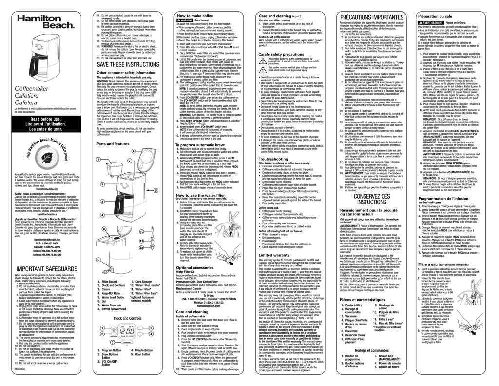 User manual Hamilton Beach Programmable 43254R (English - 2 pages)