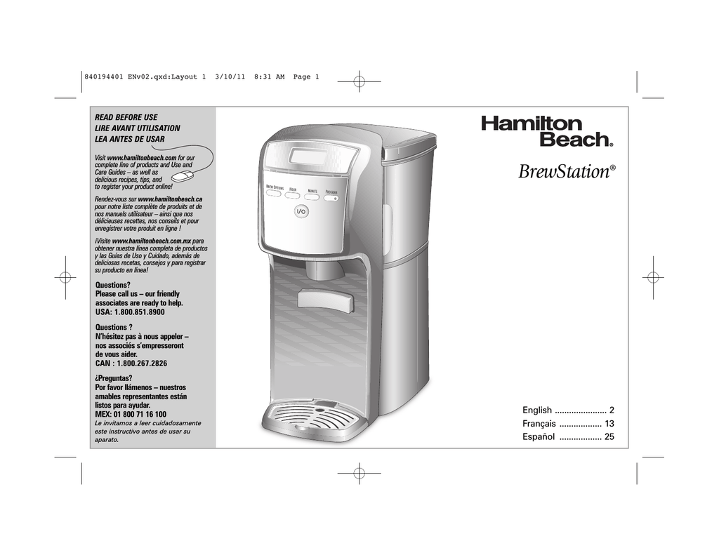 Hamilton Beach 47700 User's Manual | Manualzz