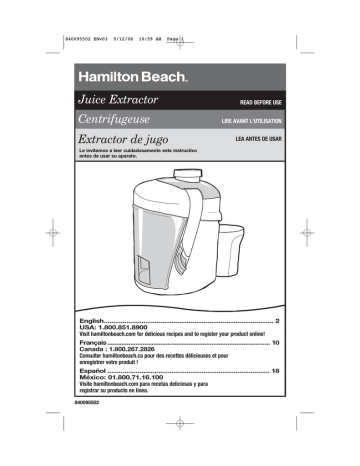 Hamilton Beach Know Your, 67801, 67801 - HealthSmart Juice Extractor, 67800  - HealthSmart Juice Extractor Manual de usuario