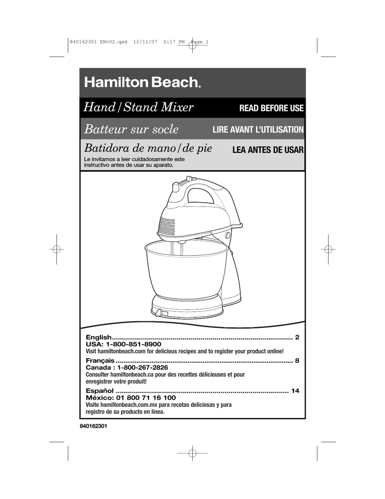 User manual Hamilton Beach 62690 (English - 2 pages)