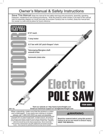 Parts List and Diagram. Harbor Freight Tools 68862, 1.5 HP Electric ...