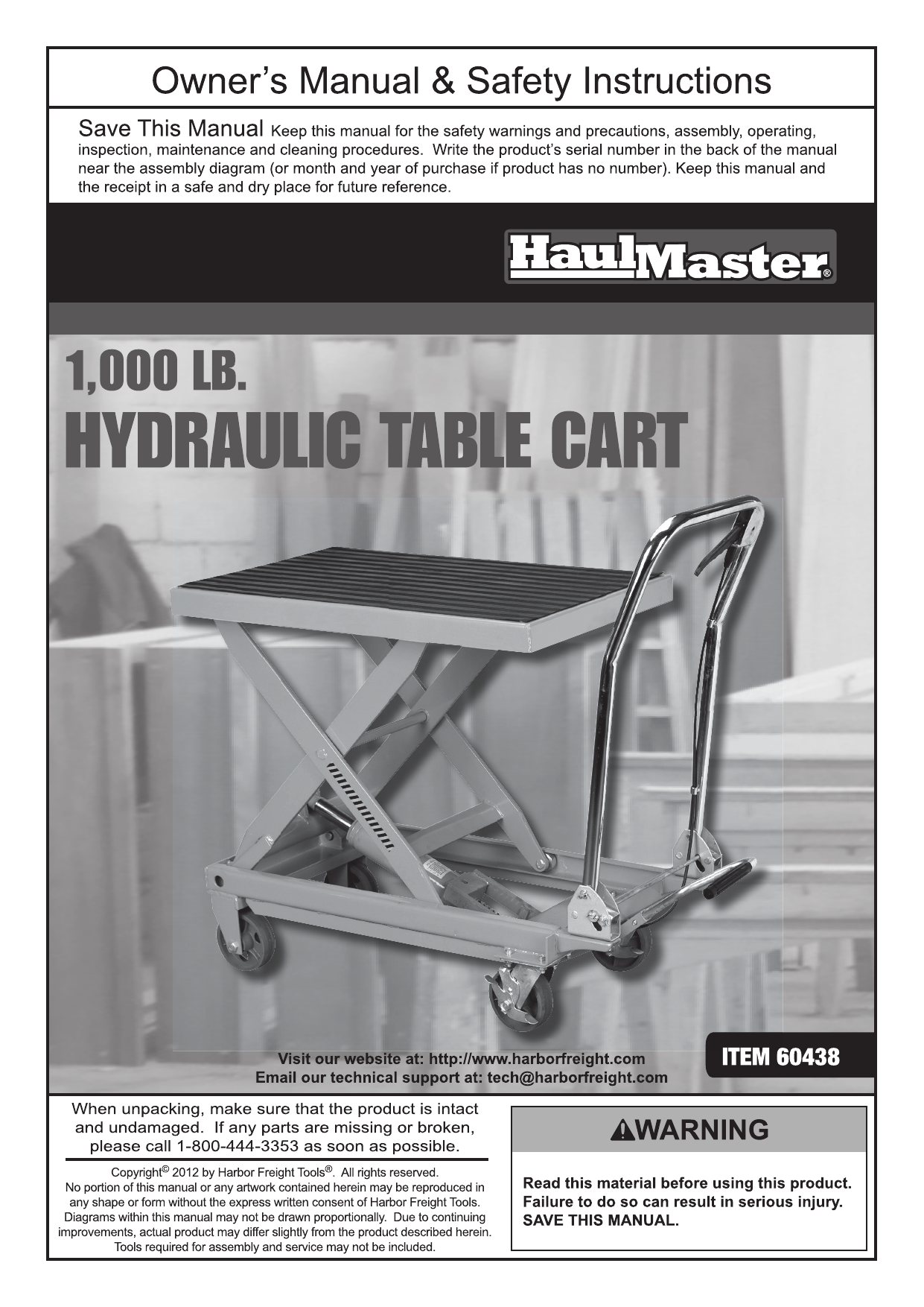 500 lb. Capacity Hydraulic Table Cart