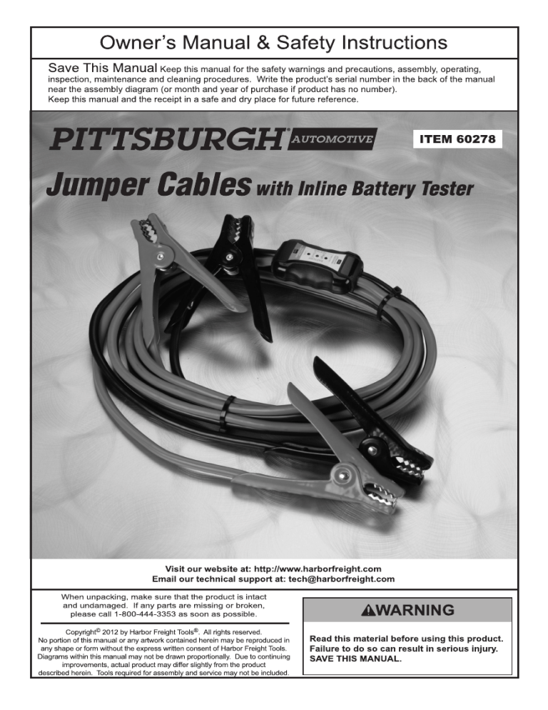 Pittsburgh Automotive 60278, 12 ft. 8 Gauge Heavy Duty Booster Cables