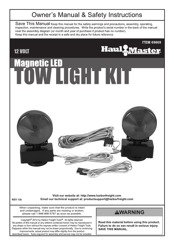 12 Volt Magnetic Led Towing Light Kit, Harbor Freight Off Road Lights Wiring Diagram