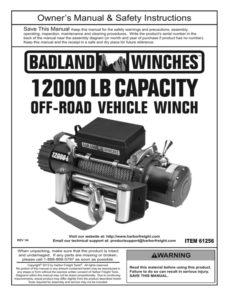 Harbor Freight Tools 12000 Lb Off Road - Badland 12000 Winch Wiring Diagram Harbor Freight Tools 12000 Lb Off Road - Badland 12000 Winch Wiring Diagram