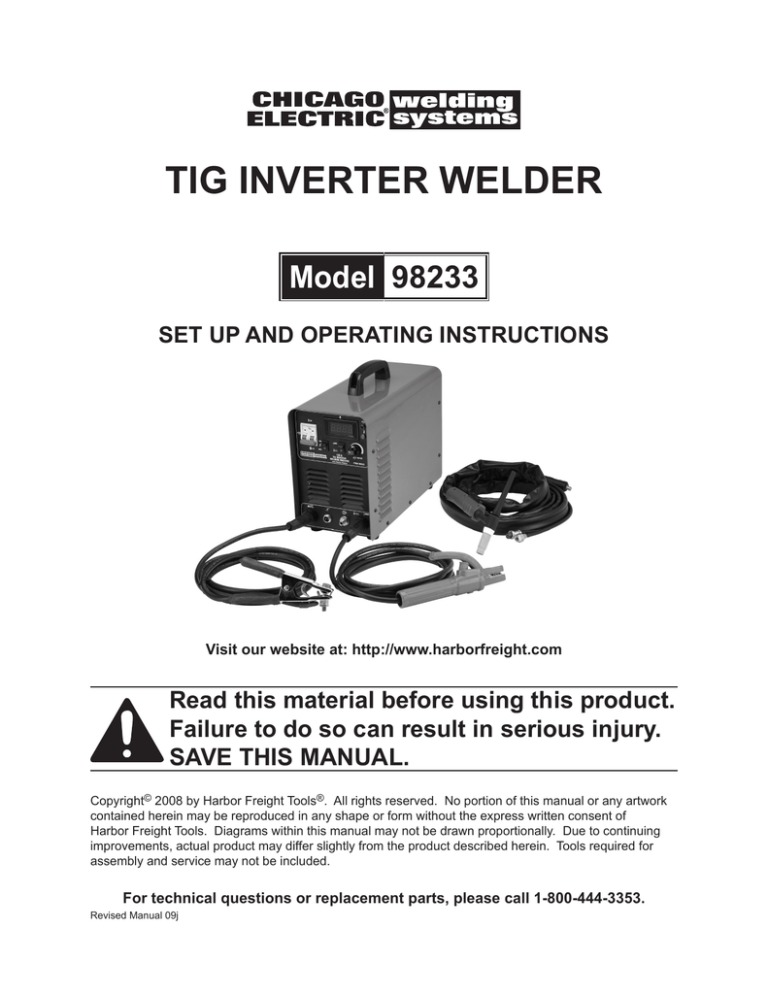 Harbor Freight Tools 165 Amp_DC, 240 Volt, Inverter TIG/Stick Welder
