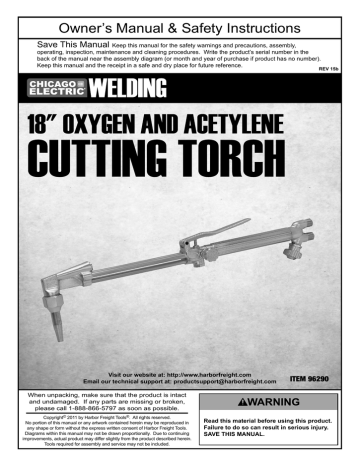 Specifications. Harbor Freight Tools 18 Oxygen / Acetylene Cutting