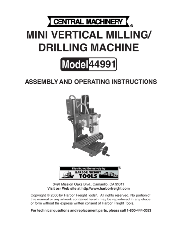 Harbor Freight Tools 2 Speed Benchtop Mill/Drill Machine Manual | Manualzz