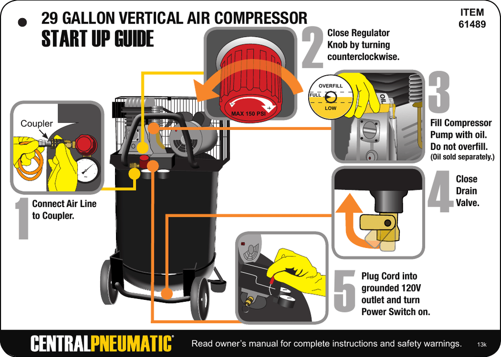 Harbor Freight Tools 29 gal. 2 HP 150 PSI Cast Iron Vertical Air