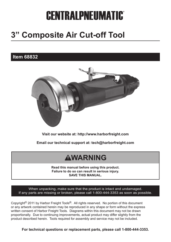 Harbor Freight Tools 3 In High Speed Composite Air Cut Off Tool Product Manual Manualzz