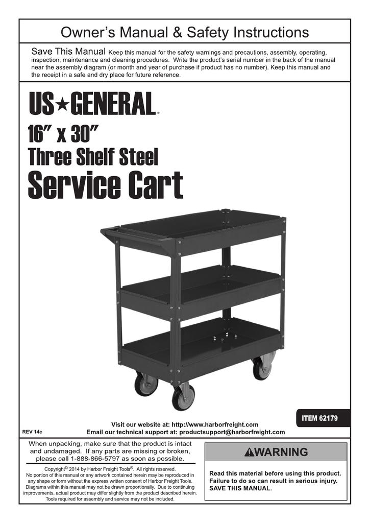 16" x 30" Three Shelf Steel Service Cart