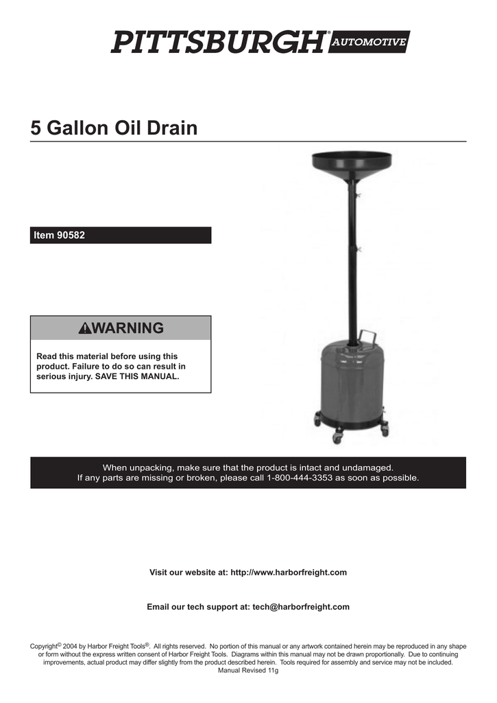 Harbor Freight Tools 5 Gal Oil Drain Dolly Product manual Manualzz
