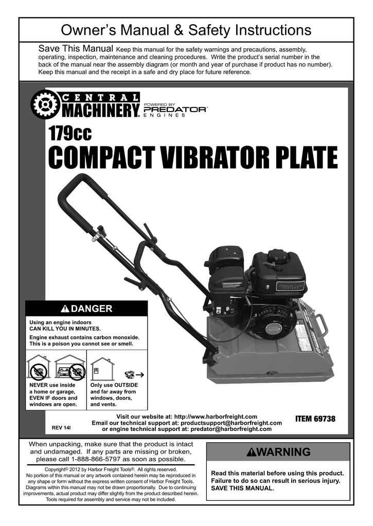 Harbor Freight Tools 6.5 HP Plate Compactor Product manual ...