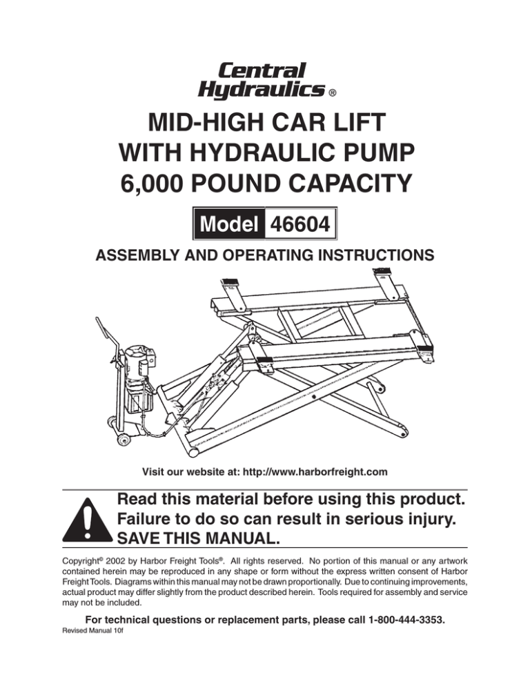 Harbor Freight Tools 6000 Lb. Capacity Scissor Lift with Hydraulic Pump