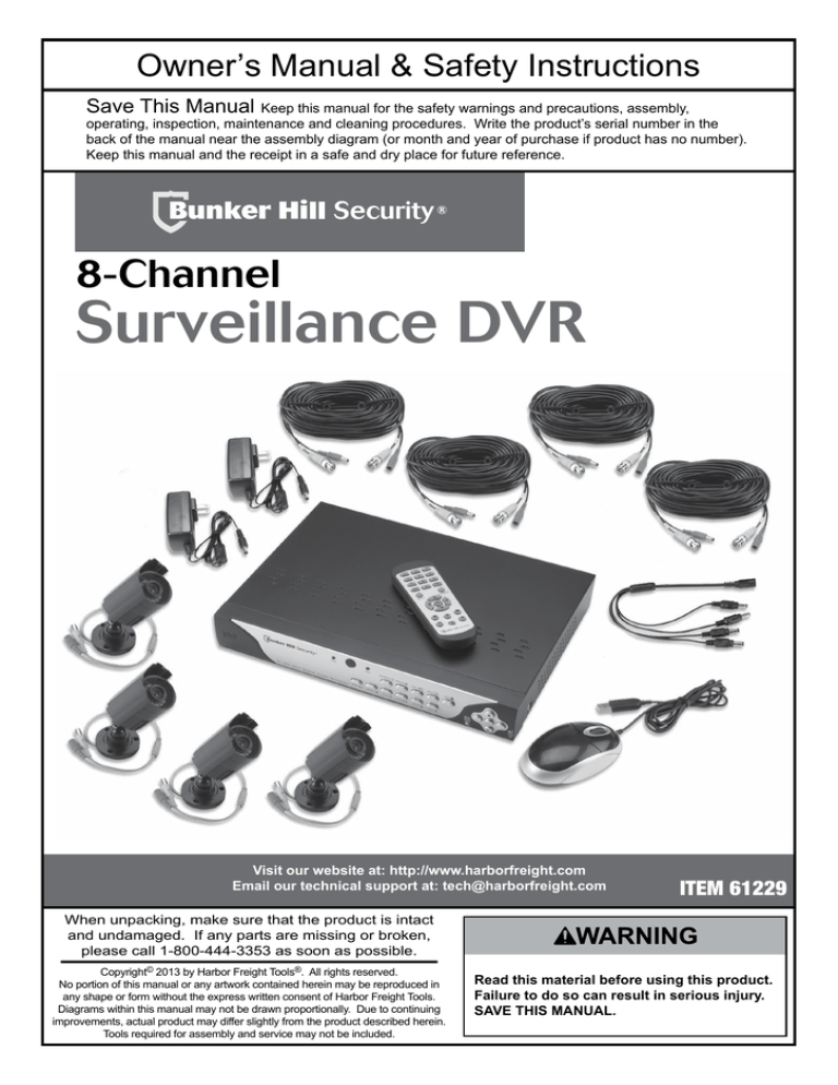 Bunker Hill Security 61229, 8 Channel Surveillance DVR with 4 Cameras