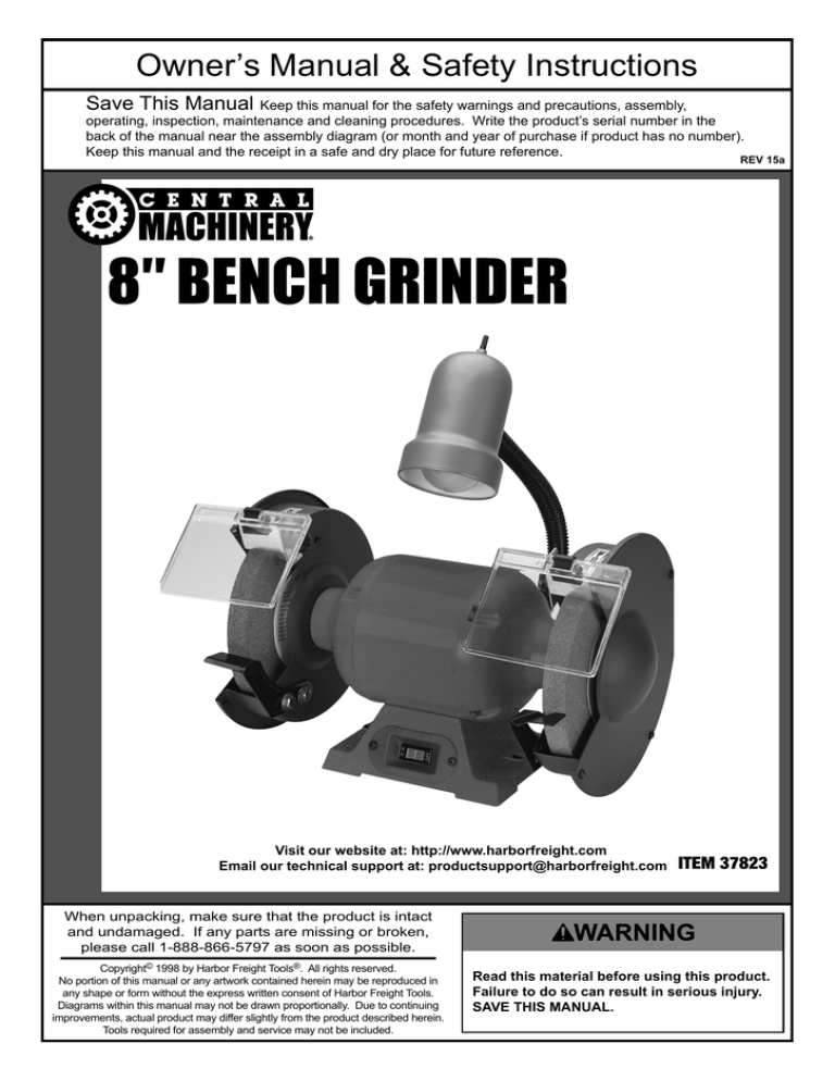 Harbor Freight Tools 8 in. Bench Grinder with Gooseneck Lamp Product ...