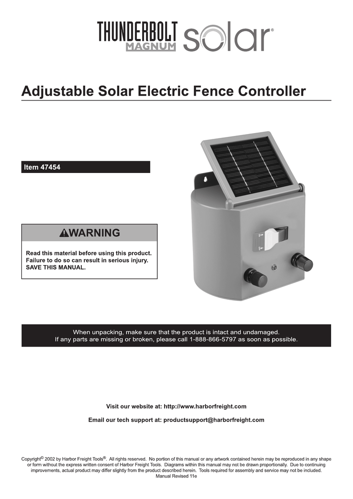 Harbor Freight Tools Adjustable Solar Electric Fence Controller Product Manual Manualzz
