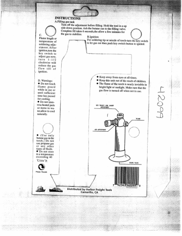 Harbor Freight Tools Butane Micro Torch Product manual | Manualzz
