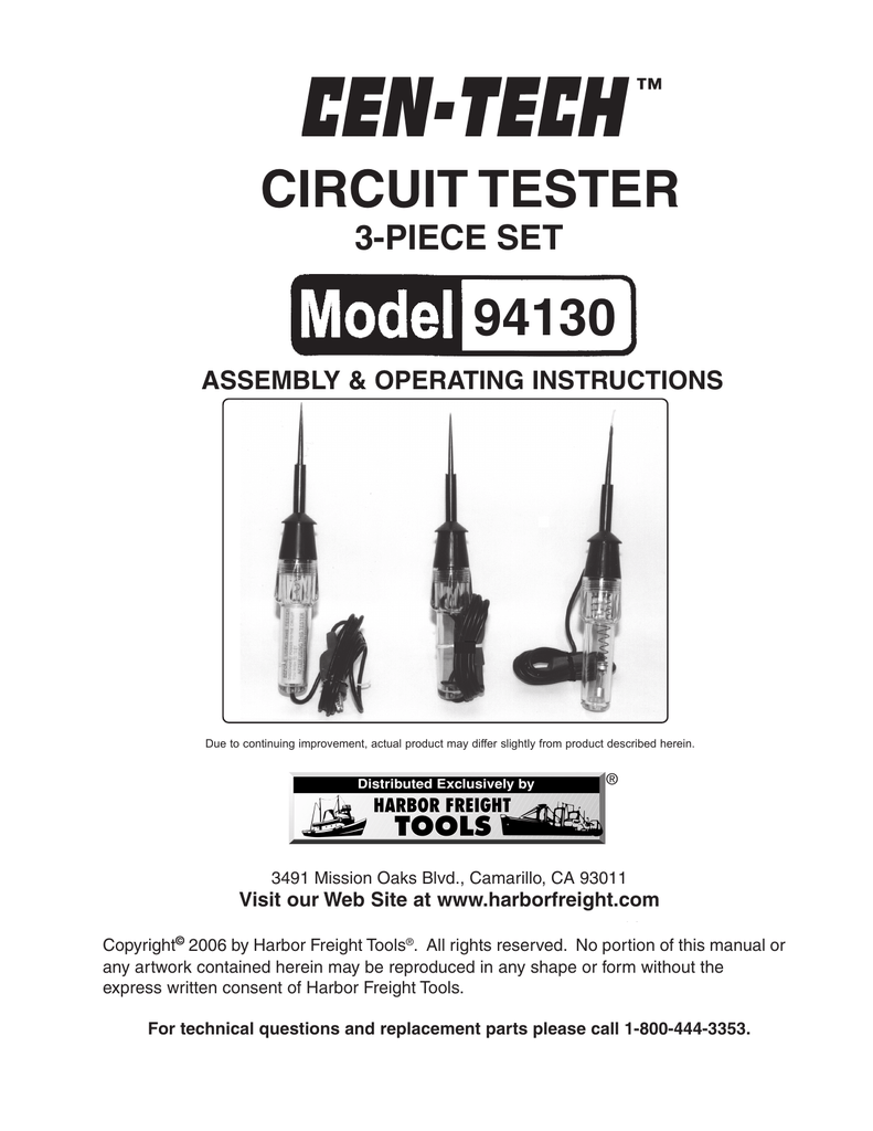Harbor Freight Tools Circuit Tester Set 3 Pc User manual Manualzz