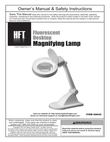 Harbor Freight Tools Desktop Magnifying Lamp Product manual | Manualzz